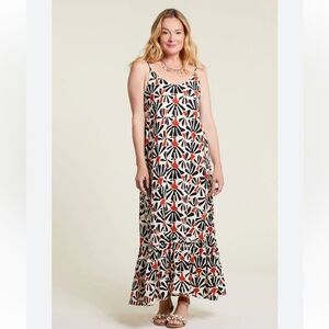 Tribal Femme Chic Floral Maxi Skirt - Black, Red, White. size XL